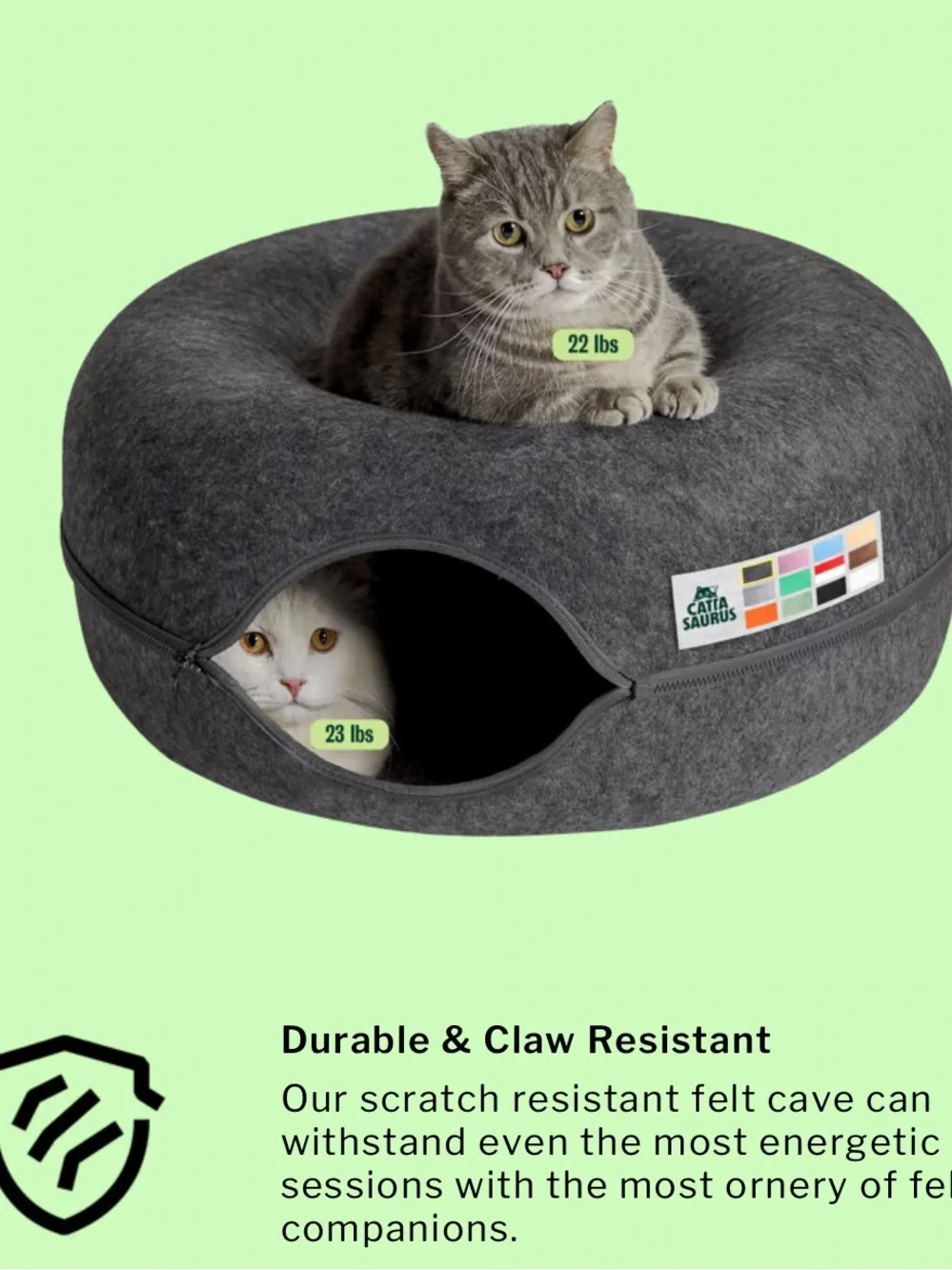 Cattasaurus Peek A Boo Cat Donut Large 27” x 11.6” Gray